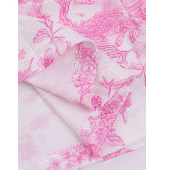 Floral Print Pink on White Long Dress Sheath, Drawstring Ties Maxi Stretchy - Picture 13 of 15